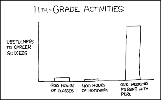 http://xkcd.com/519/ And the ten minutes striking up a conversation with that strange kid in homeroom sometimes matters more than every other part of high school combined.