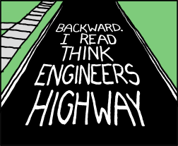 They actually started the reversed-text practice in 1977 -- not for ease-of-reading reasons, but because too many people were driving backward down the highway blasting the Star Wars opening theme.