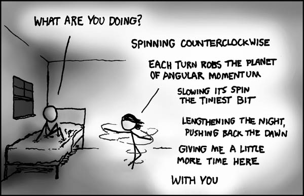 With reasonable assumptions about latitude and body shape, how much time might she gain them?  Note: whatever the answer, sunrise always comes too soon. (Also, is it worth it if she throws up?)