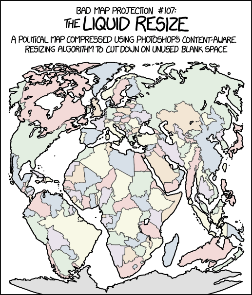This map preserves the shapes of Tissot's indicatrices pretty well, as long as you draw them in before running the resize.