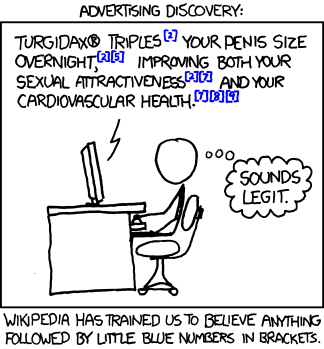 Vignetta a proposito delle pubblicità sul web. Wikipedia ci ha condizionato ad accettare qualsiasi cosa sia seguita da numeri tra parentesi scritti in blu?