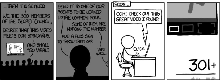 'And hypnotize someone into thinking they've uploaded it and passed it around.' 'But then won't the uploader get suspicious that it pauses at 301+ for a while? Why don't we just forge the number entirel--' ::BLAM:: 'The Council of 299 is adjourned.'