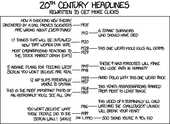 20th Century Headlines - comic from xkcd.com