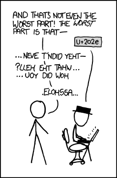 Collaborative editing can quickly become a textual rap battle fought with increasingly convoluted invocations of U+202a to U+202e.