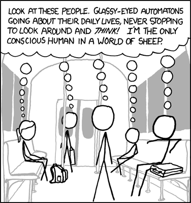 Hey, what are the odds — five Ayn Rand fans on the same train!  Must be going to a convention.