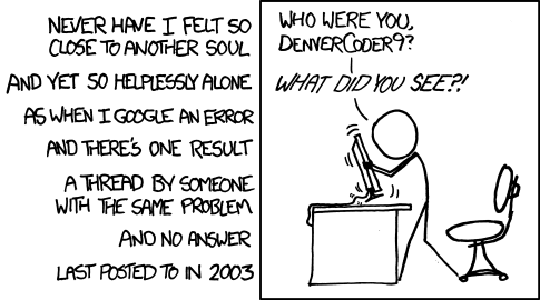An XKCD comic about obscure programming problems,
