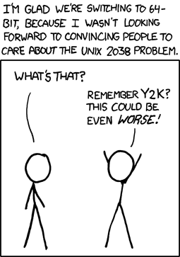 If only we'd chosen 1944-12-02 08:45:52 as the Unix epoch, we could've combined two doomsday scenarios into one and added a really boring scene to that Roland Emmerich movie.