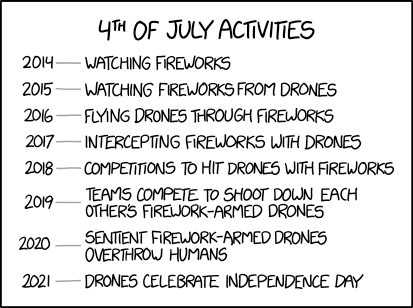 Strangely, they still celebrate by eating hot dogs. Since they don't have mouths, they just kinda toss them in the air and let them fall back down into their propeller blades. It's pretty messy.