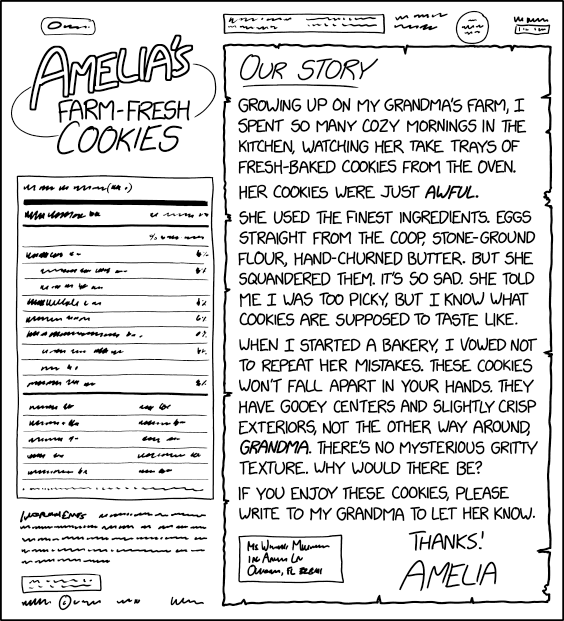 I told her I'd take her address off the packaging if she'd stop submitting anonymous food safety complaints about my bakery to the health department, but she sent me a note that said NO DEAL along with an extra large batch of cookies.