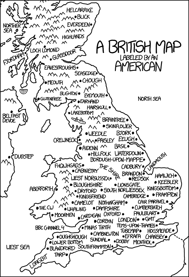 West Norsussex is east of East Norwessex, but they're both far north of Middlesex and West Norwex.