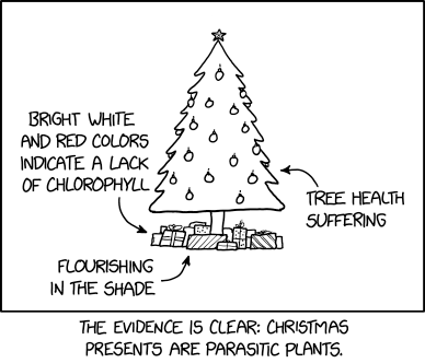 "The parisitism might be mediated by a fungus!" exclaimed the biologist who was trying to ruin Christmas again.