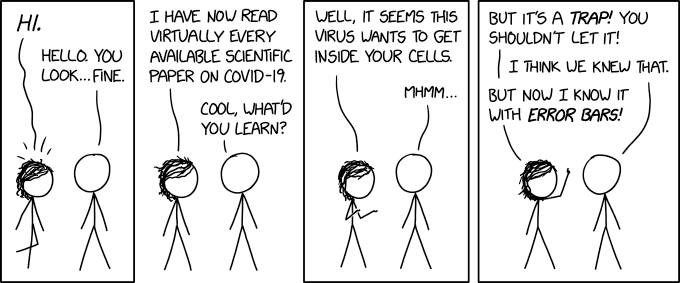 "Also, reading 500 coronavirus papers in a row and not sleeping? Probably not great for you either, but I haven't found any studies confirming that yet. I'll keep looking."