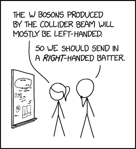 A 'left-handed specialist' is a physicist who studies the weak interaction.