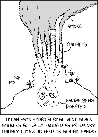 Benthic Santas weren't even discovered until the 1970s, but many scientists now believe Christmas may have originally developed around hydrothermal vents and only later migrated to the surface.
