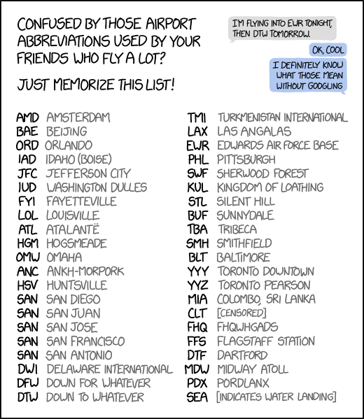 Xkcd IATA Airport Abbreviations Xkcd IATA Airport Abbreviations