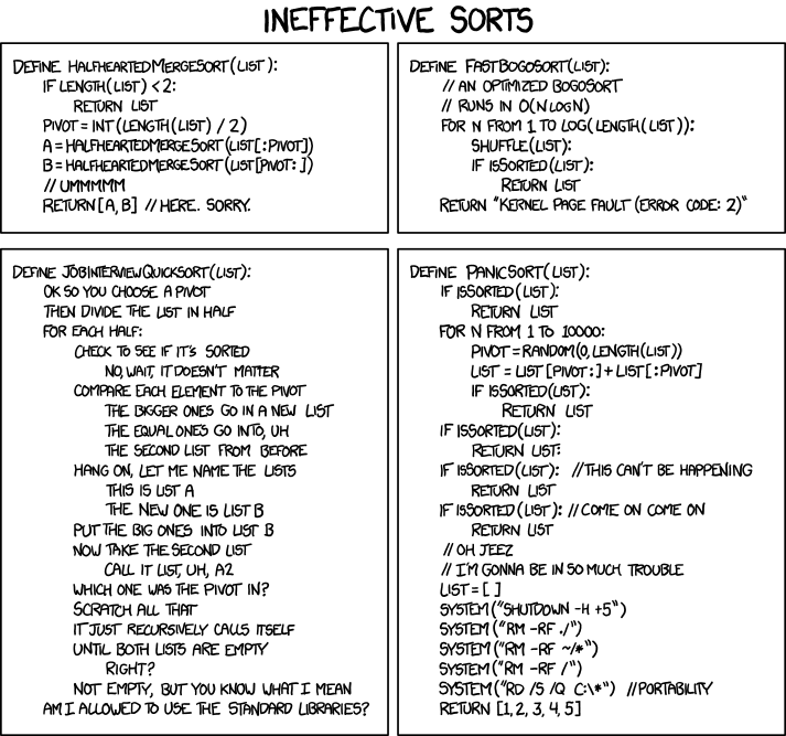 StackSort connects to StackOverflow, searches for 'sort a list', and downloads and runs code snippets until the list is sorted.