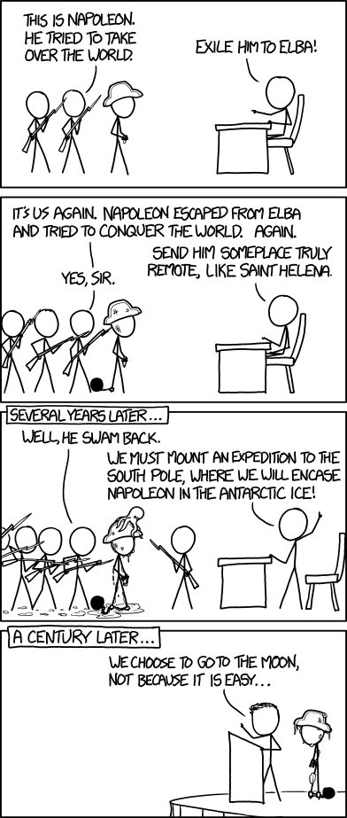 "Mr. President, what if the unthinkable happens? What if the launch goes wrong, and Napoleon is not stranded on the Moon?" "Have Safire write up a speech."