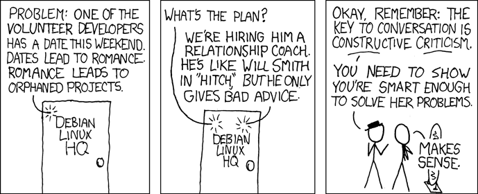 His date works for Red Hat, who hired a coach for her, too.  He advised her to 'rent lots of movies like Hitch.  Guys love those.'