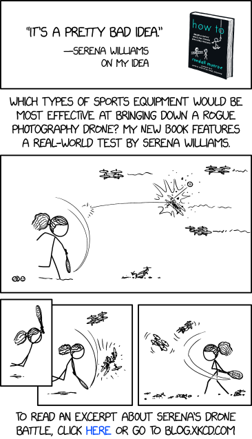 After the test, she said that if she had a choice, she wouldn’t defend herself against drones using a tennis ball and racket, though she would absolutely pick them over other sports equipment. But, she added, "Drones don't bother me."