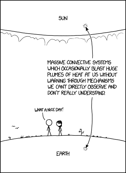 But we don't need to worry about the boiling masses sandwiching the thin layer in which we live, since we're so fragile and short-lived that it's unlikely to kill us before something else does! Wait, why doesn't that sound reassuring?