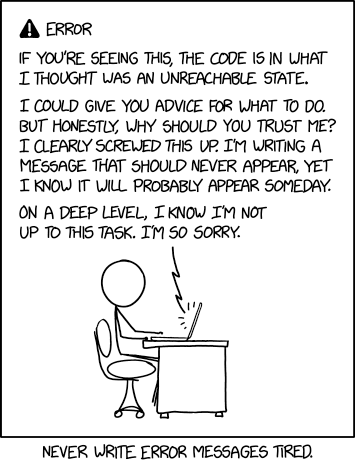 XKCD comic on error messages