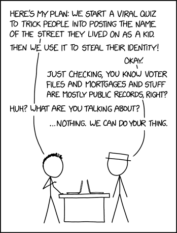 [scrolling through a giant spreadsheet of transcribed data] 'Wow, a surprising number of users grew up at 420 69th St.' 'Yeah, must be a high-rise or something.'