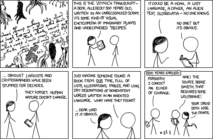 Strip de XKCD sur le manuscrit de Voynich