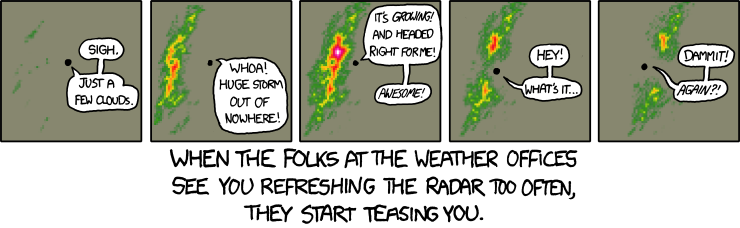 Ever notice how there aren't as many thunderstorms now as there were when you were a kid?  Much like 'the shuffle on my MP3 player has a bias', this is occasionally true but universally believed. Brains are so interesting!